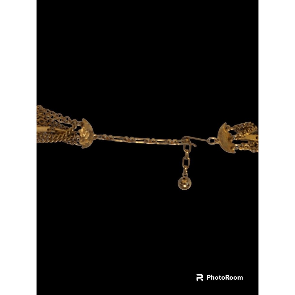 Vintage Pakula Faux Turquoise Beaded 14" Multi Chain Necklace Gold Tone 1960's - Picture 7 of 8